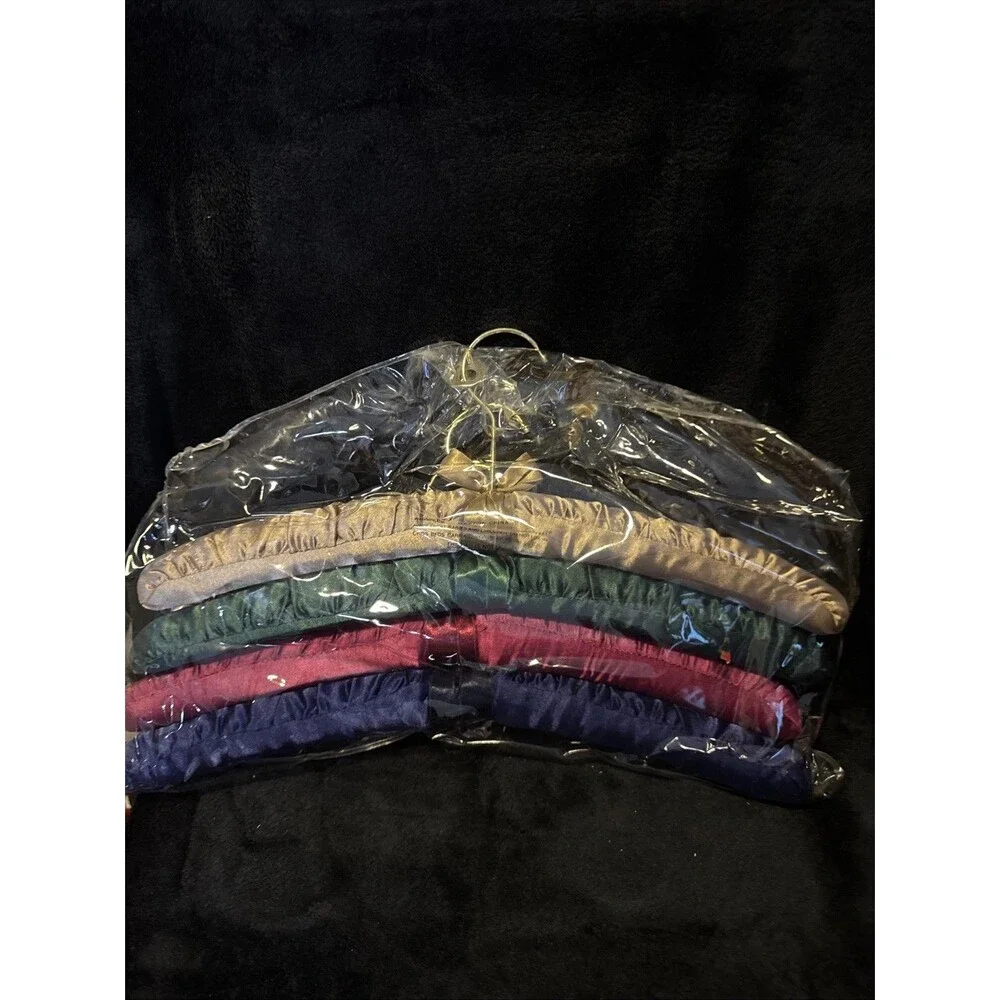 Vintage 70s Set Of 4 Satin Colorful Padded Clothes Clothing Hangers